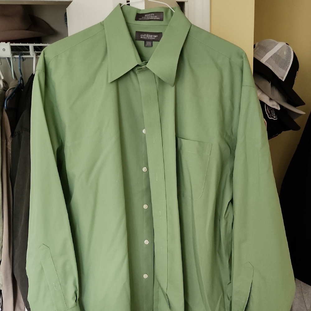 Geoffrey Beene Green Dress Shirt Classic Long-Sleeve